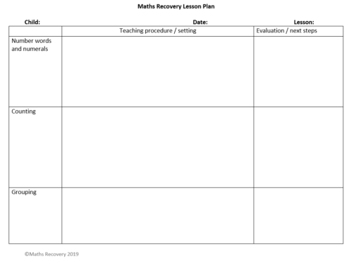 Maths Recovery Individual Lesson Planner
