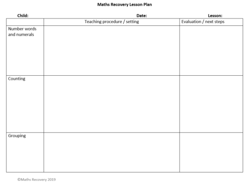   Maths Recovery Individual Lesson Planner